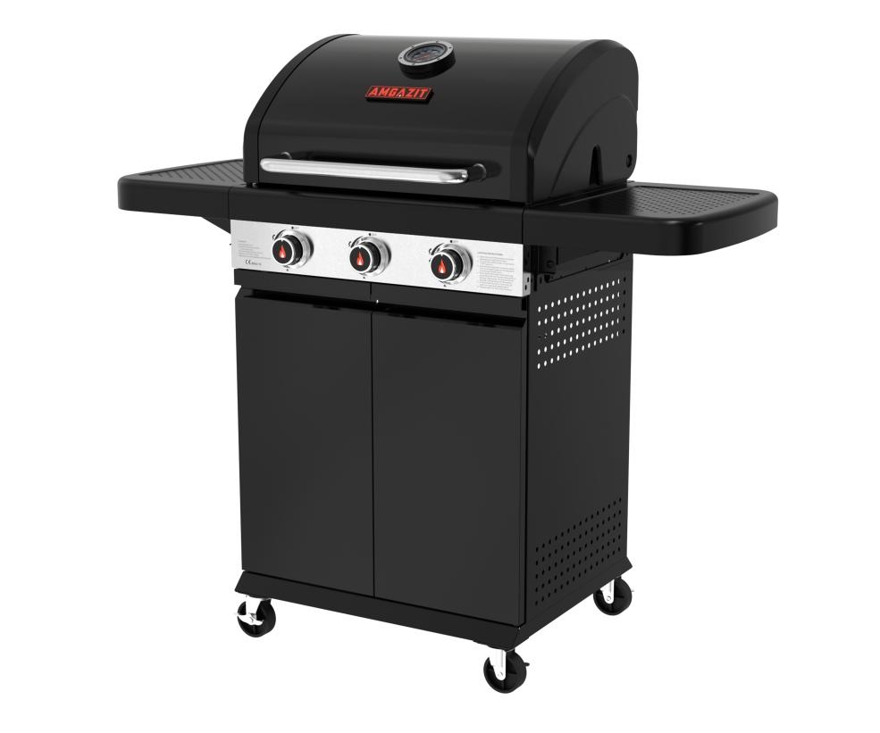 גריל גז 3 מבערים Red heat + מיכל גז 5 ק"ג אמגזית ווסת צינור וכסוי – תמונה 4